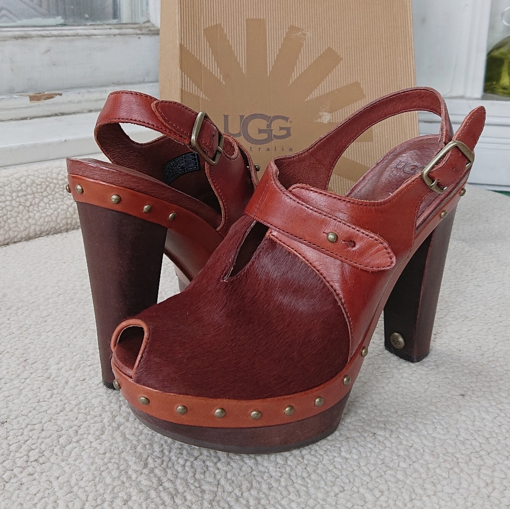 UGG "Nicco" Slingback Peeptoe Platform Heel